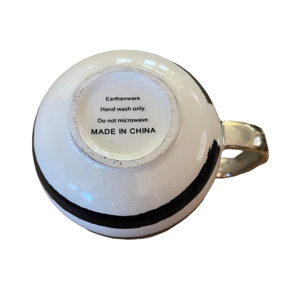 Earthenware Black & White Stripe "I Love Me" Mug with Heart Inside, Gold Handle - Picture 9 of 9